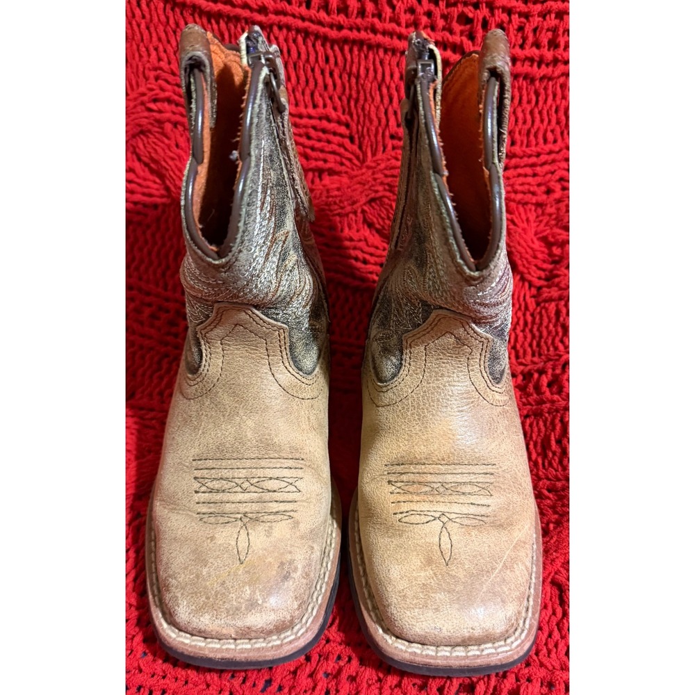 Ariat Kids Western Boots Brown Leather Square Toe Side Zip  Size 8 Toddler